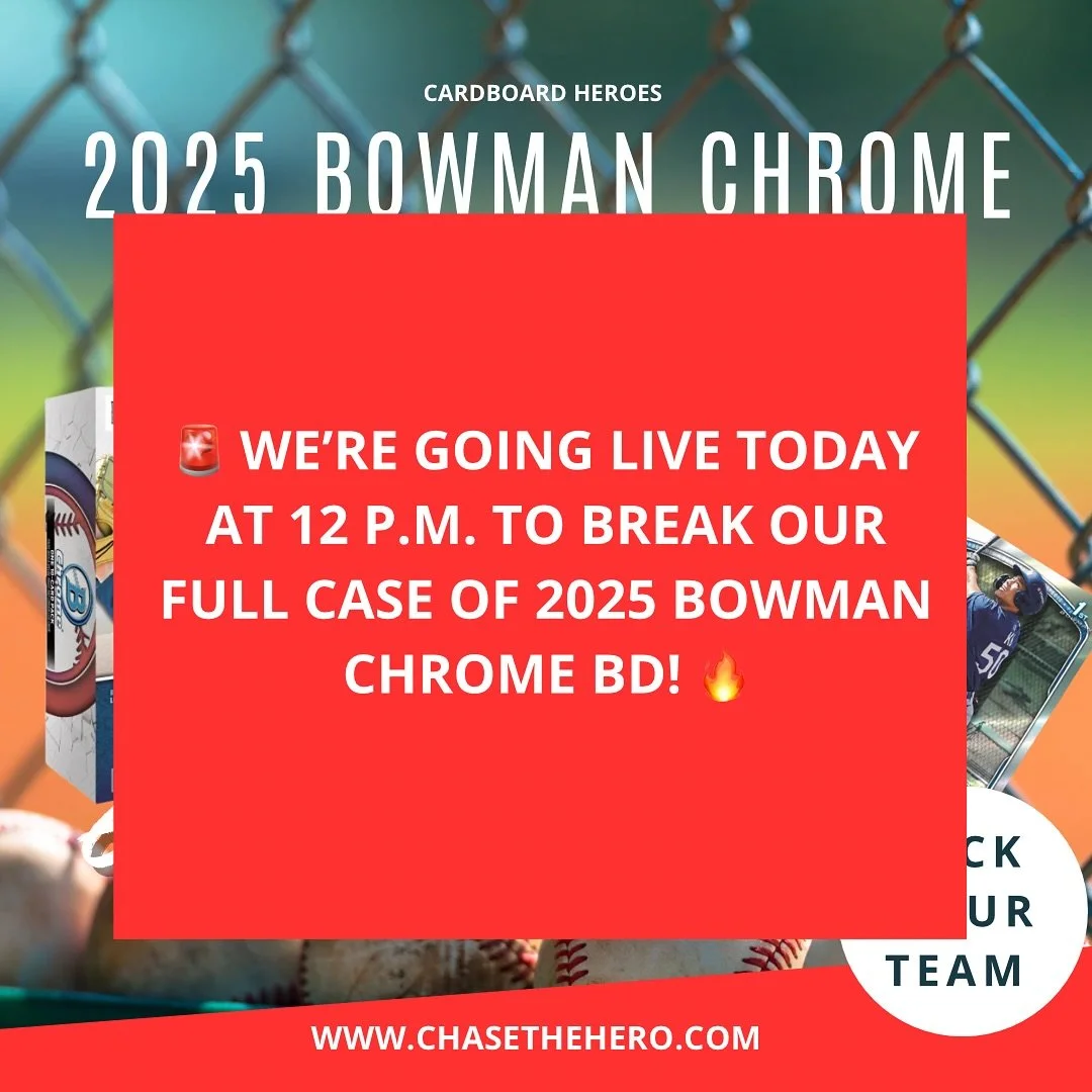 🚨 We&rsquo;re going LIVE today at 12 p.m. to break our full case break! 🔥
Only 3 teams left, and they&rsquo;re 10% off!
Grab your spot before they&rsquo;re gone, and we&rsquo;ll see you live at noon!