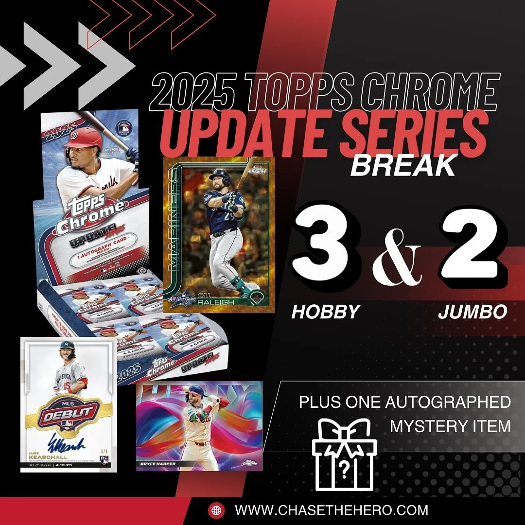 🔥 2025 Topps Chrome Update Series drops TOMORROW!
And you already know we had to kick things off the right way&hellip; with a break! ⚾✨

We just posted a 3 Hobby + 2 Jumbo Break on the site &mdash; AND we threw in a mystery autograph item to make it