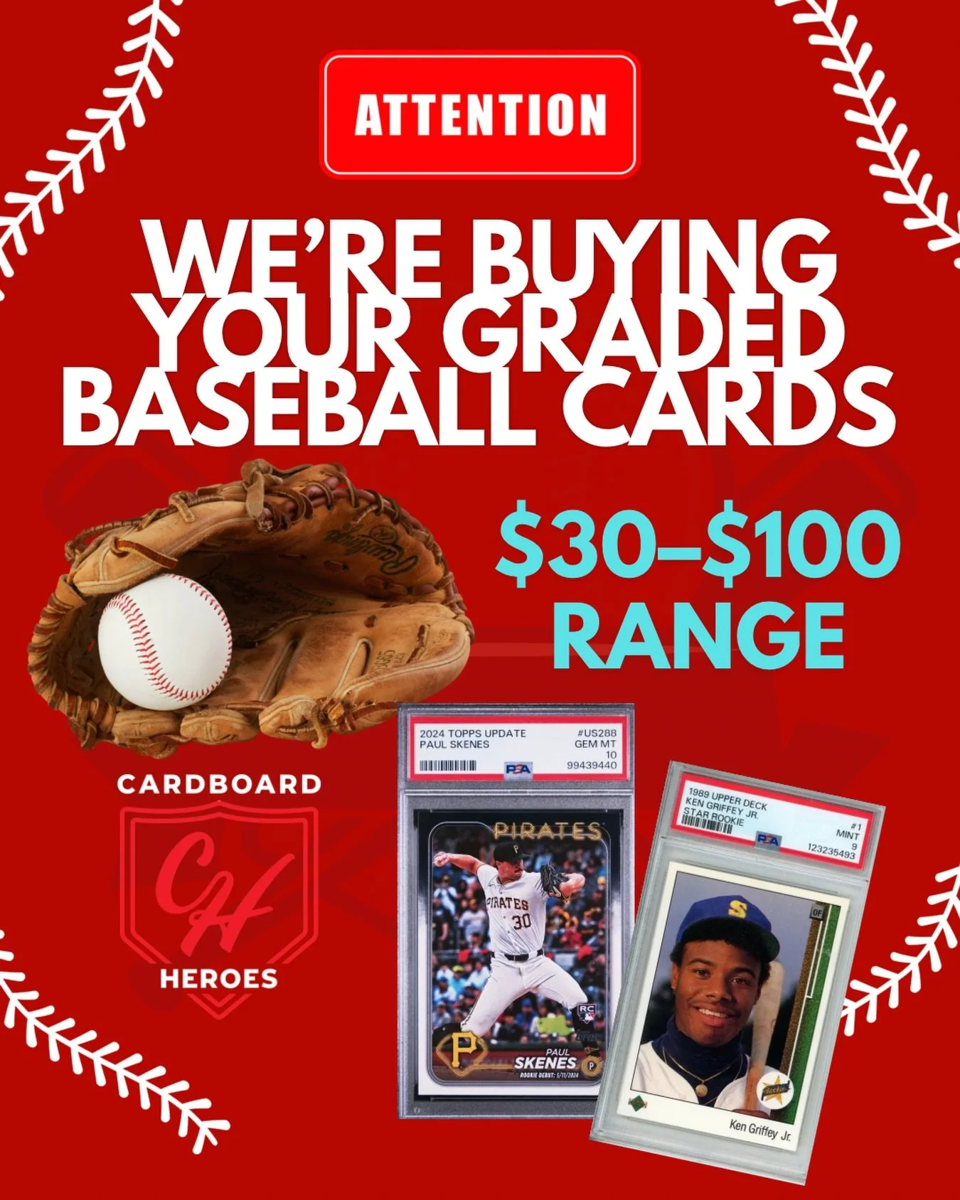 💥 We&rsquo;re BUYING Baseball Slabs! 💥

Got graded baseball cards sitting around? We&rsquo;re looking for slabs in the $30&ndash;$100 range and ready to make deals!

👉 Stop by the shop
👉 OR come see us this weekend at the @conroe_sports_card_show