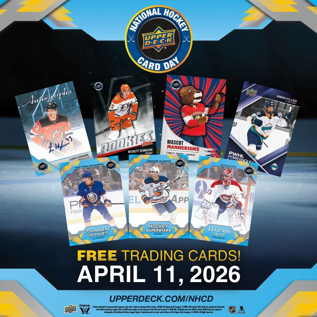 🏒 National Hockey Card Day is TOMORROW! 🏒

We&rsquo;re celebrating with FREE hockey card packs for everyone who stops by the shop! 🙌 @upperdecksports 

🔥 PLUS &mdash; hockey products are up to 20% OFF
*some exclusions apply*

Whether you&rsquo;re