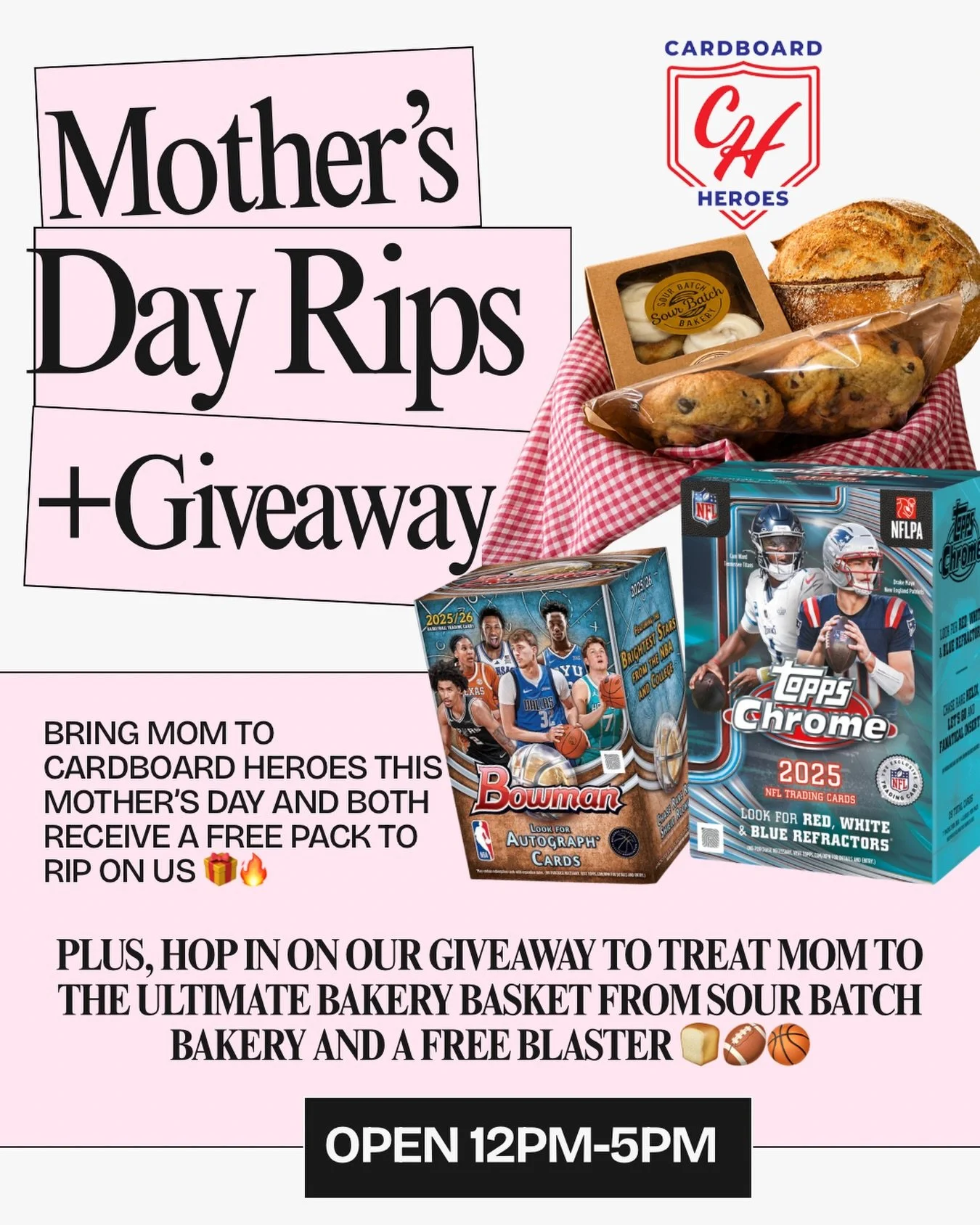 🌸 RIPPING PACKS WITH MOM 🌸
Mother&rsquo;s Day at Cardboard Heroes￼

Bring Mom into the shop this Mother&rsquo;s Day and BOTH of you will receive a FREE pack to rip on us 🎁🔥

Because everyone knows&hellip; moms pull the best hits 👀

We also wante