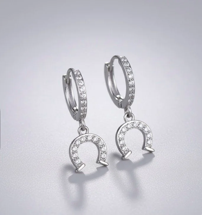 Silver Horseshoe Huggie Earrings