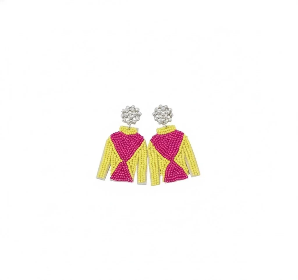 Jockey Silk Beaded Statement Earrings – Yellow & Pink