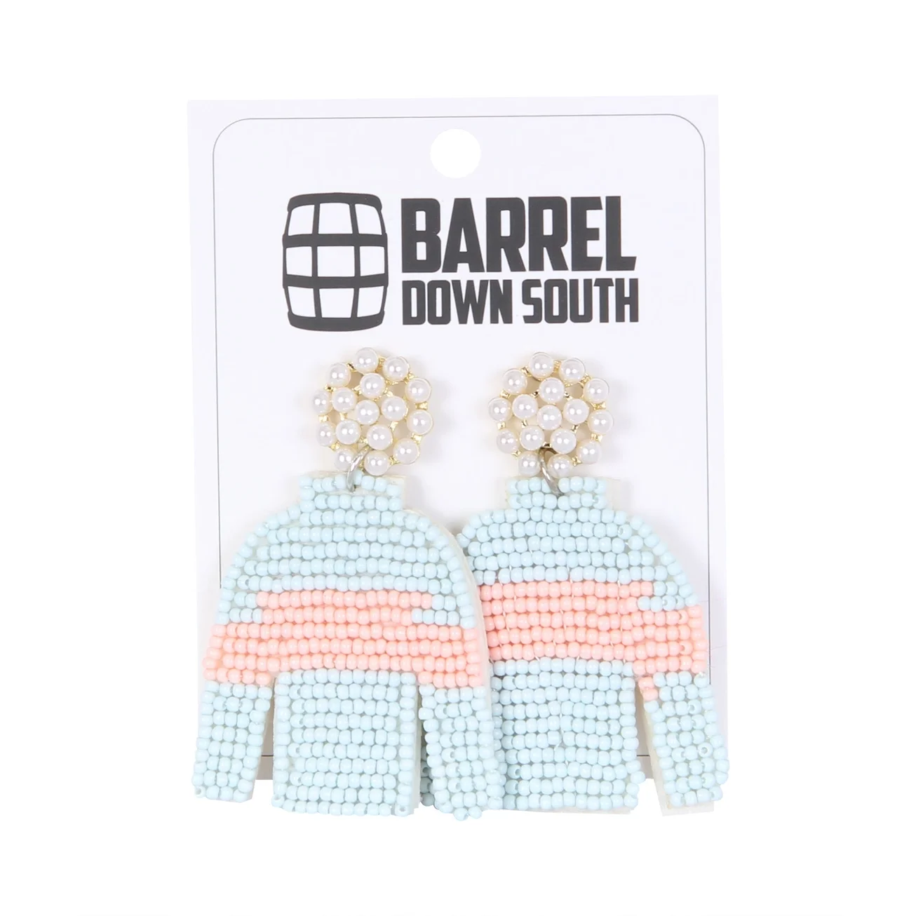 Light blue and pink striped beaded jockey silk earrings