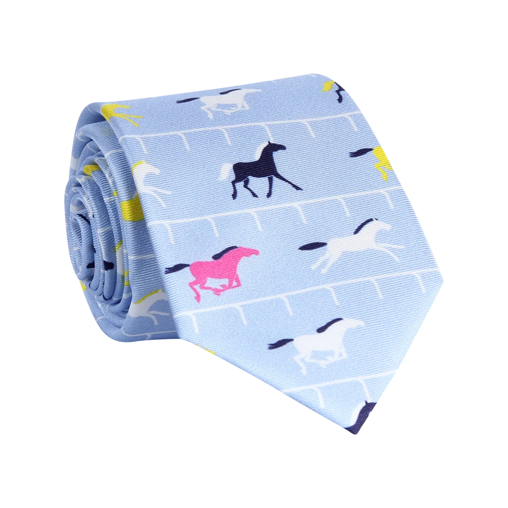 Light Blue Multi Color Horse Racing Necktie