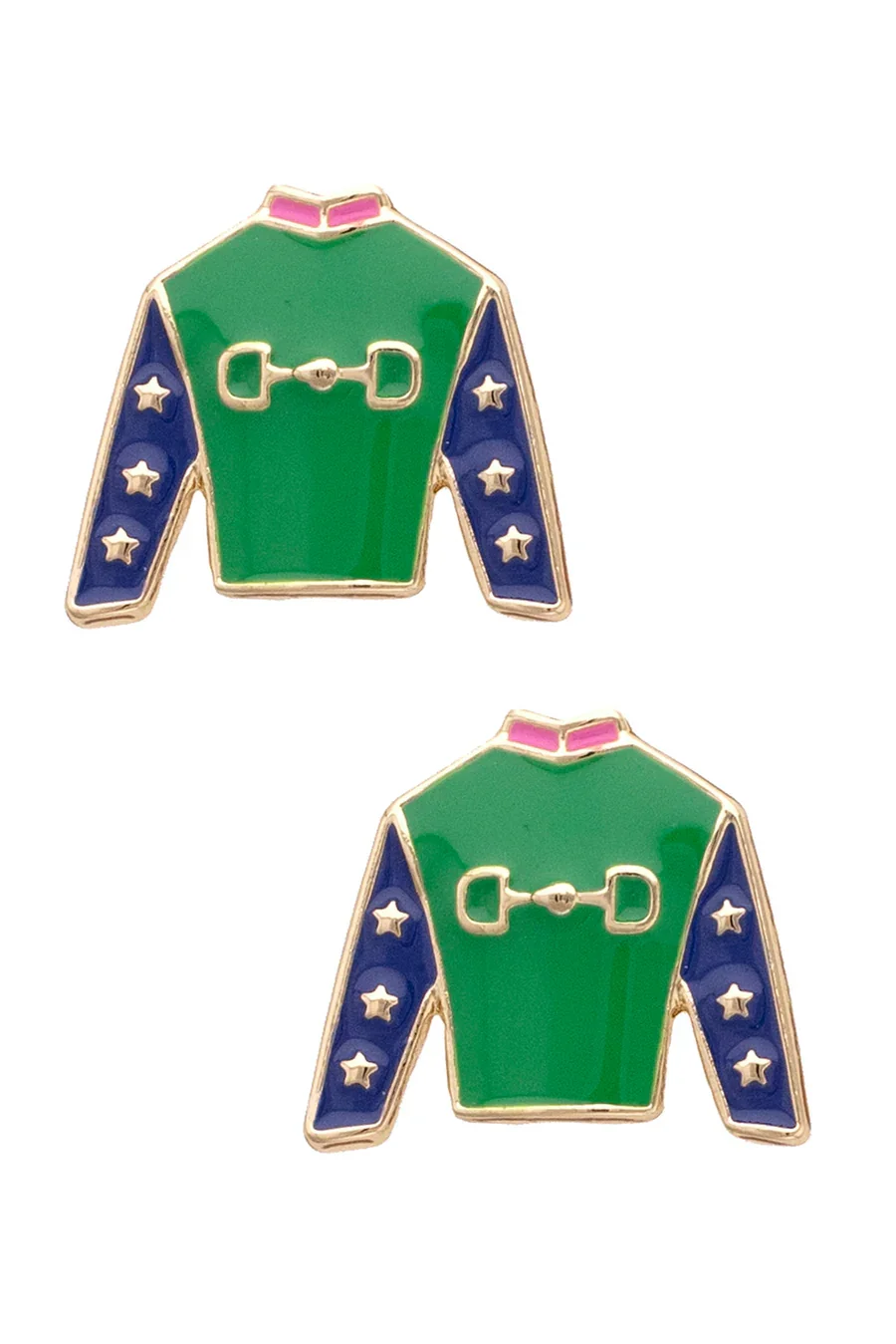 Dottie Jockey Silk Enamel Stud Earrings – Green & Navy