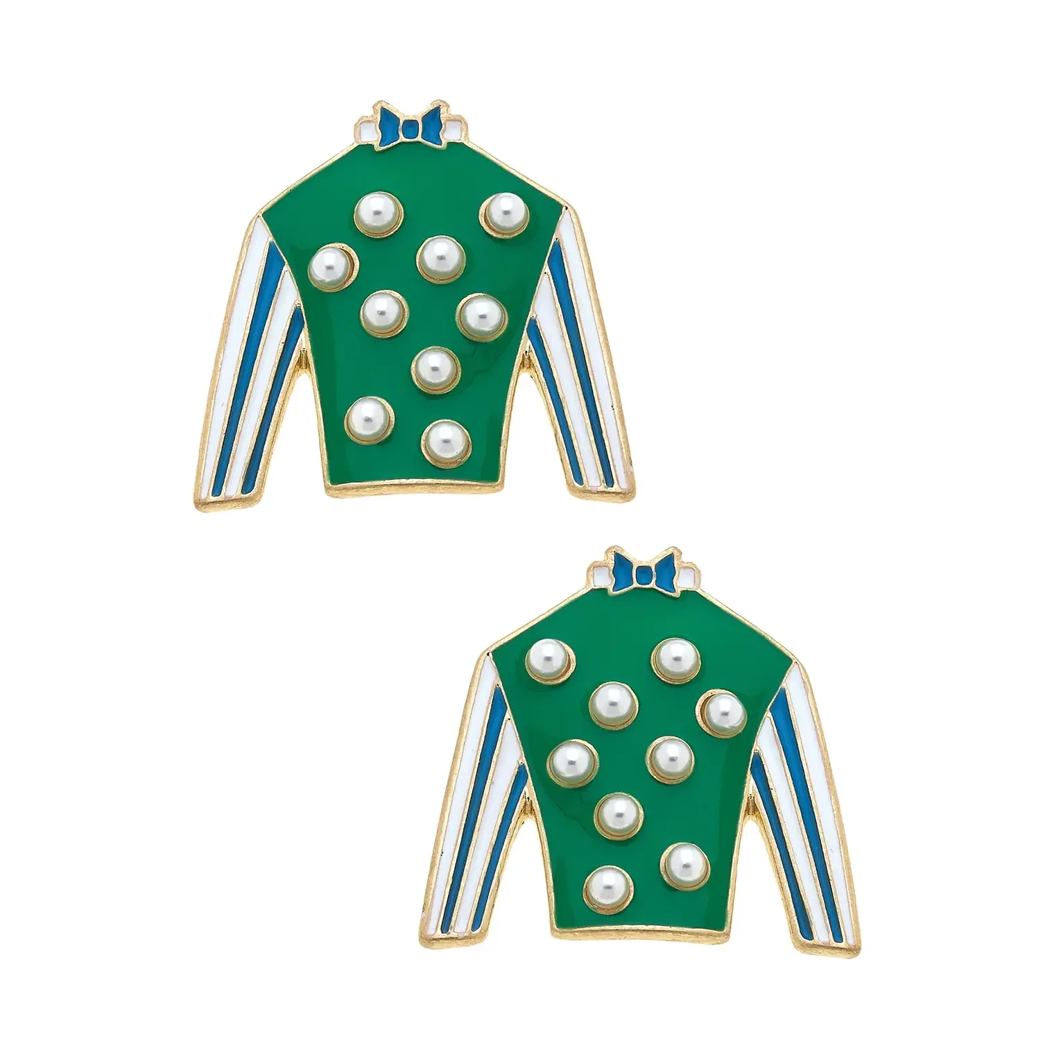 Freckles Jockey Silk Enamel Stud Earrings in Green & Blue