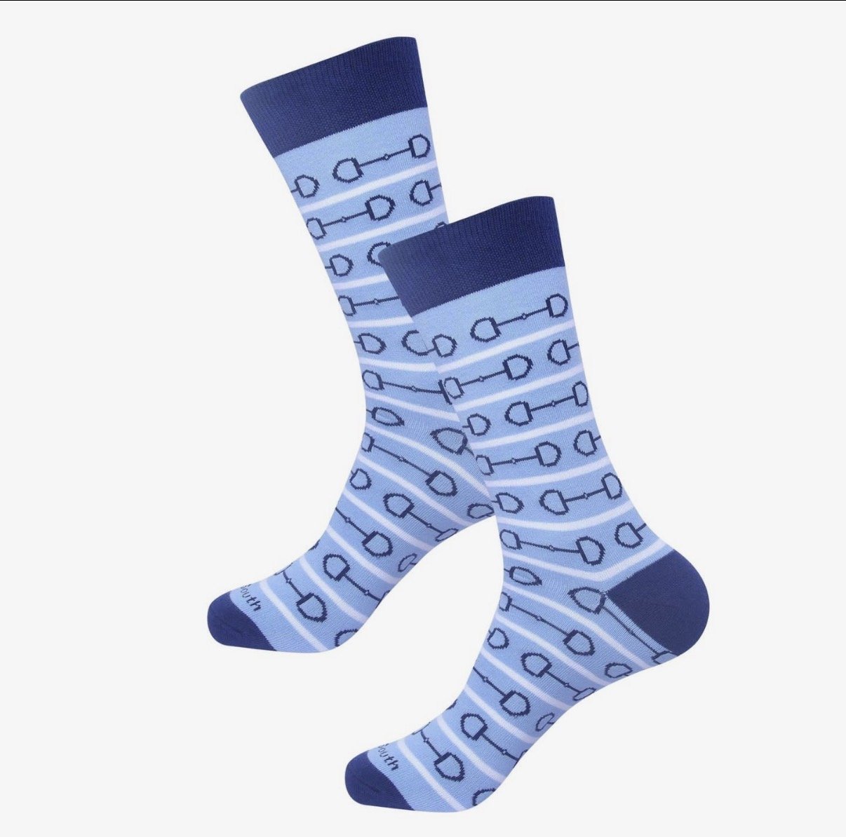 Pair of Blue Horse Bit Socks with equestrian horse bit pattern