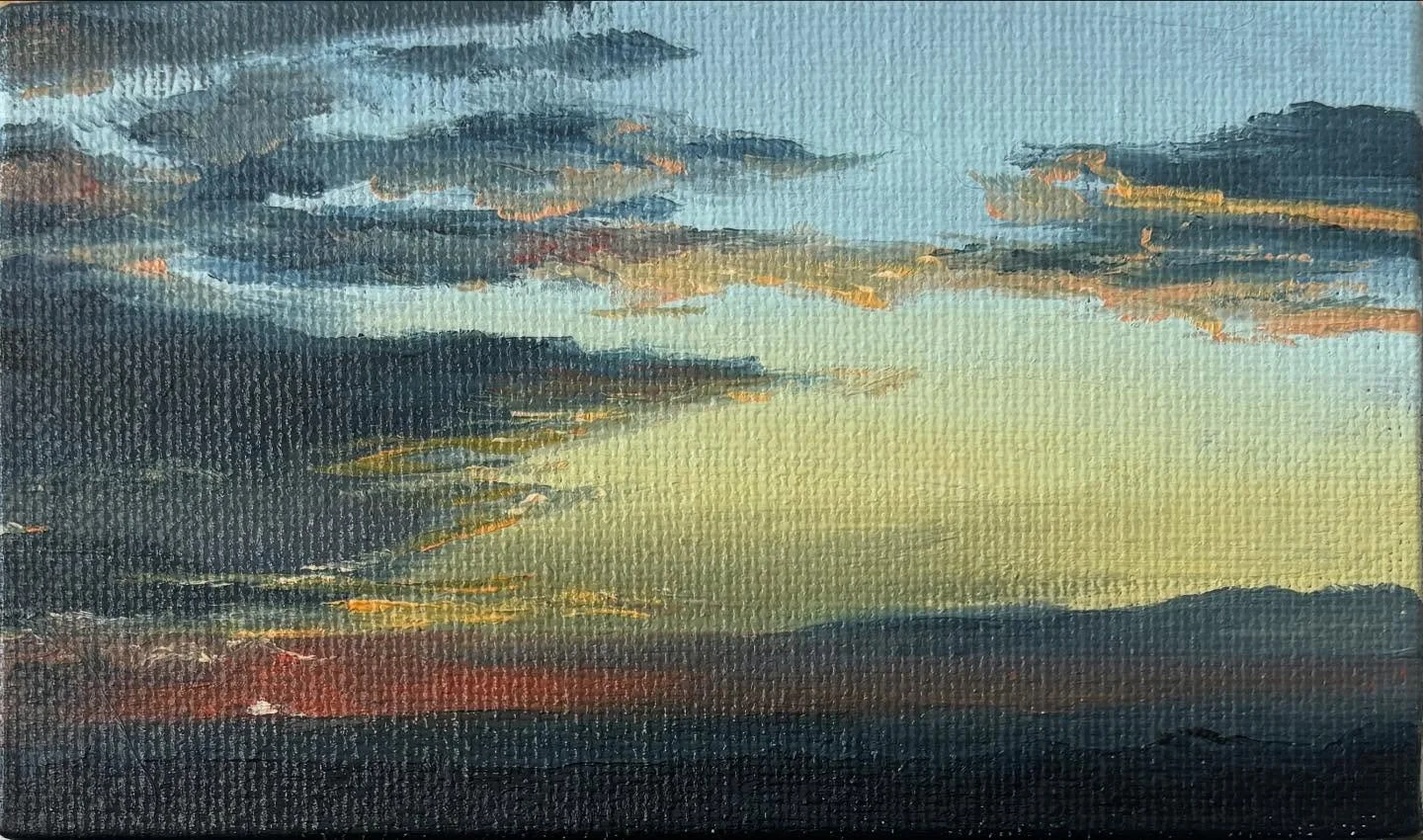 A tiny painting of a sunset.
3&rdquo;x5&rdquo; oil

#oilpaint #sunset #tiny