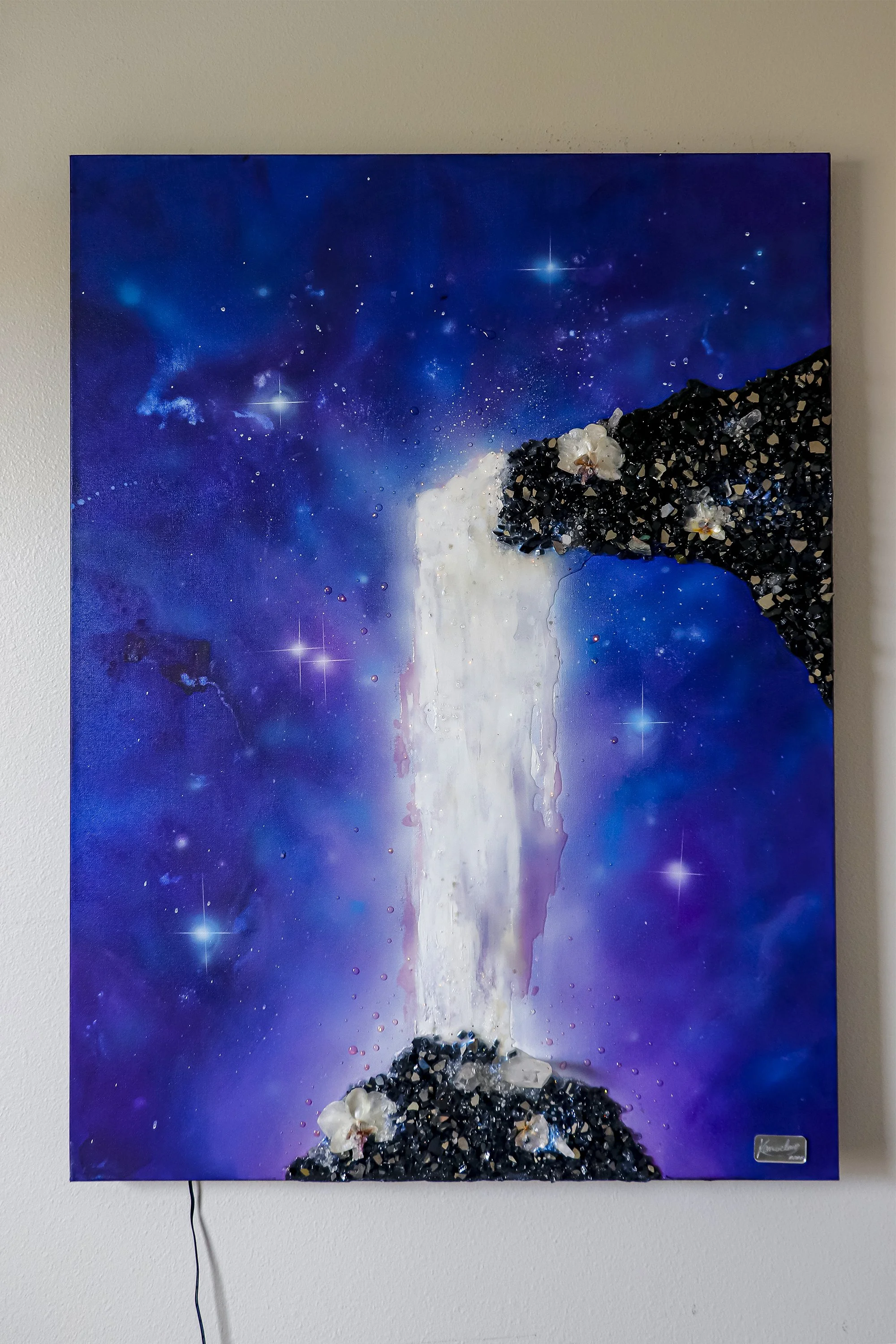 abstract waterfall landscape art, with textured resin