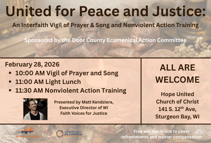 United for Peace and Justice: An Interfaith Vigil of Prayer &amp; Song and Nonviolent Action Training