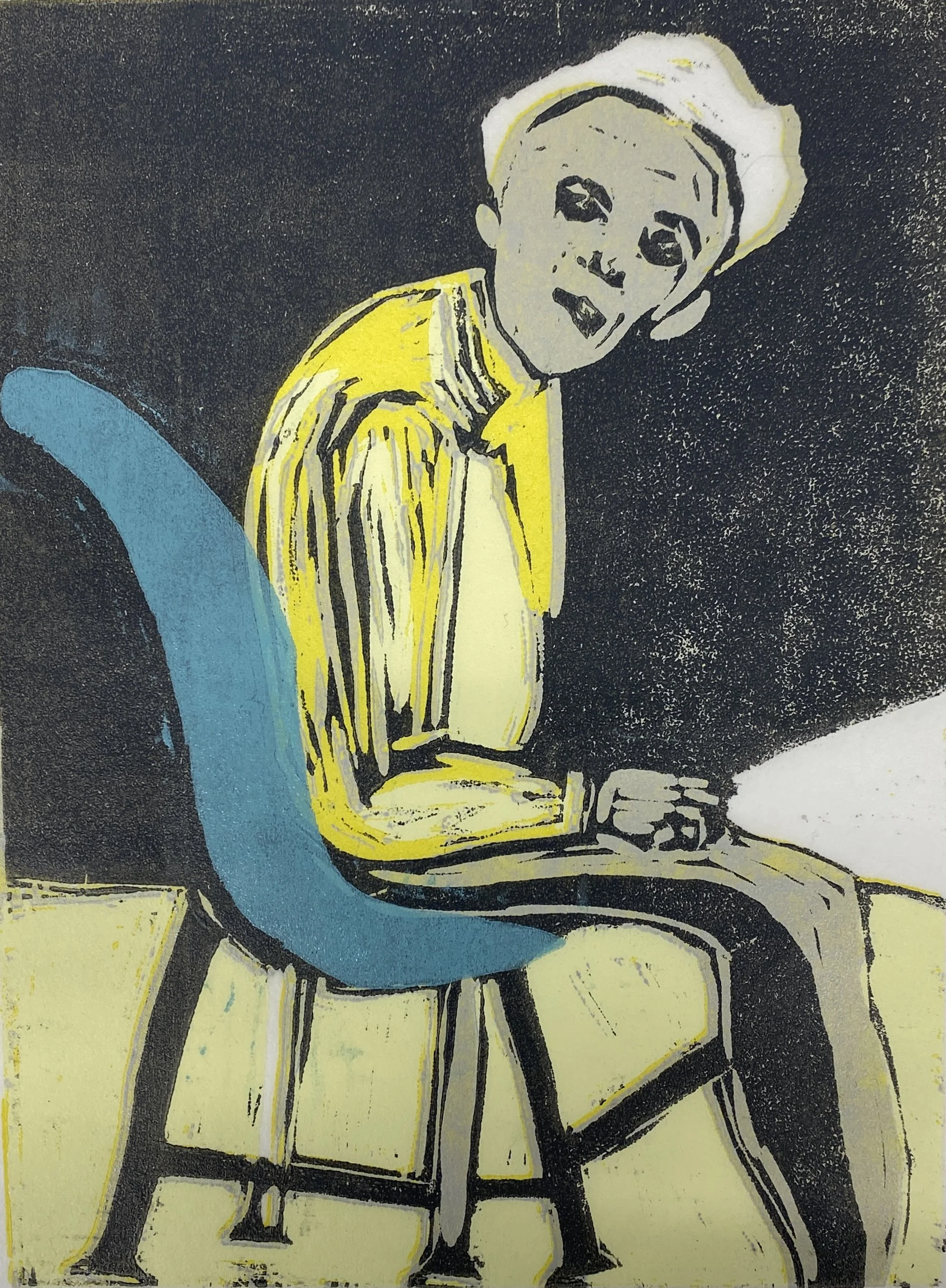 Sketching AP, 8x6, Color Woodcut, 2025 Private Collections, Limited number available.