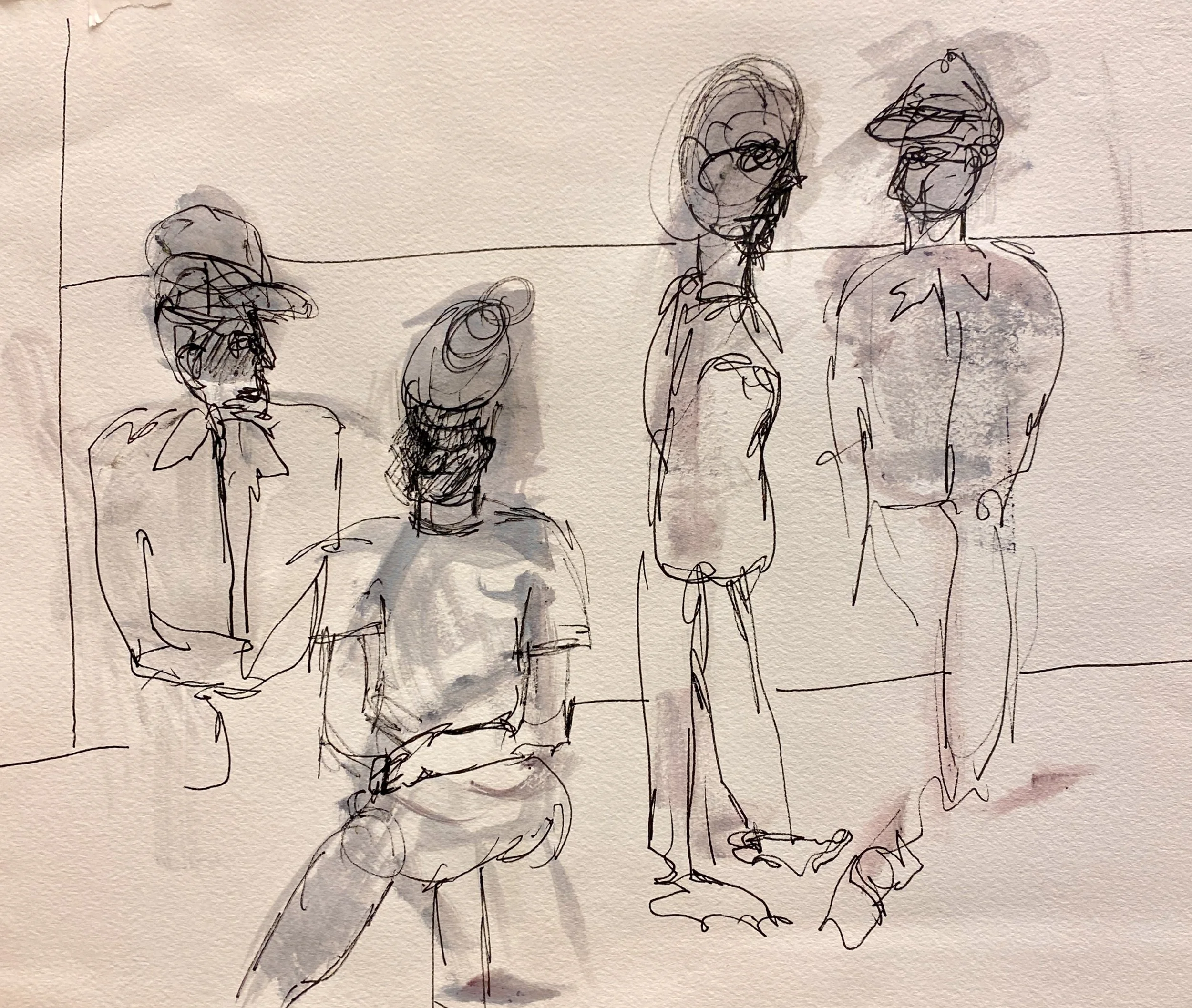 People I See, 11x15, pen and acrylic on paper, 2025