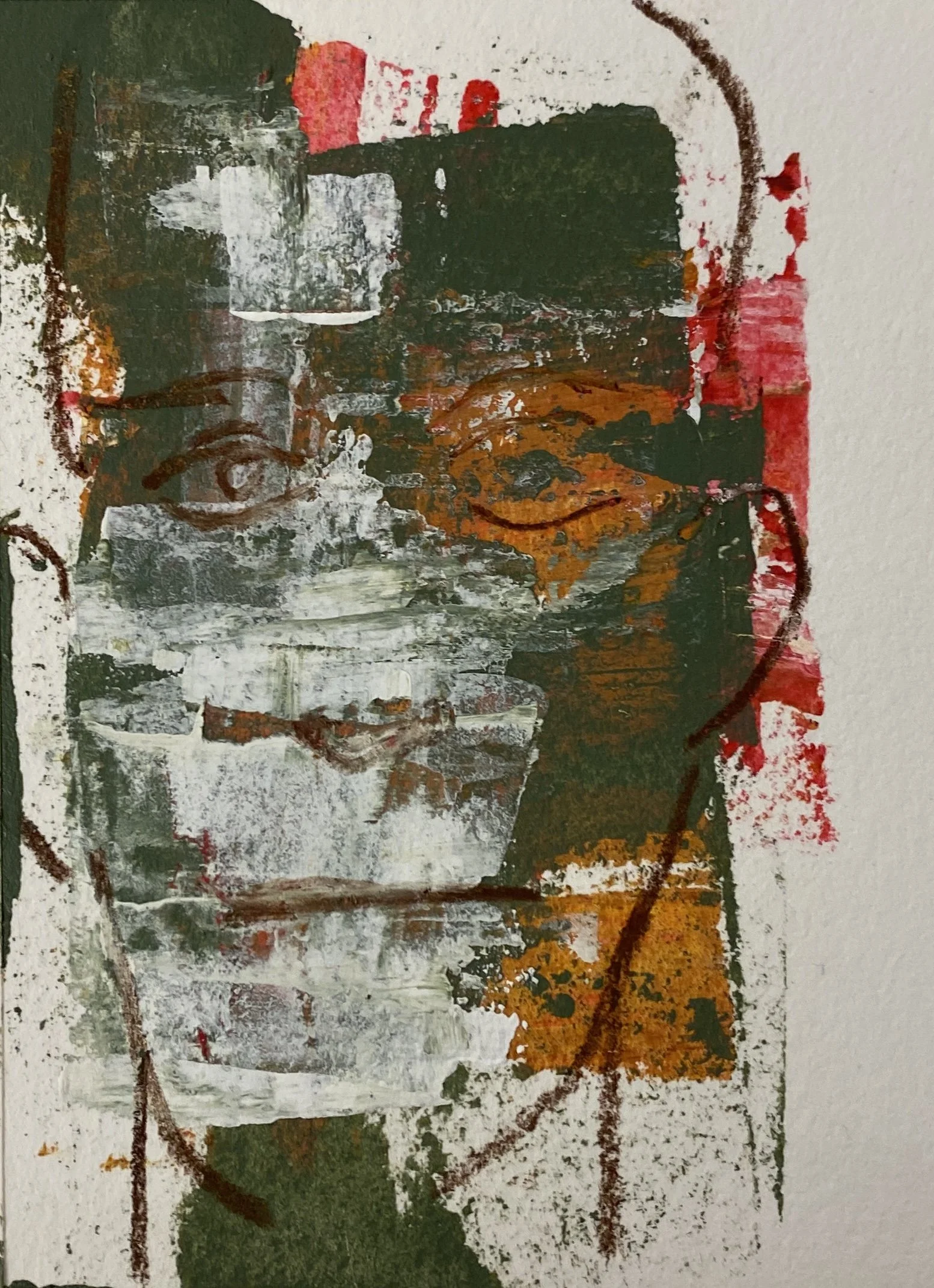 Face Study Savannah III, 5x6, acrylic and pencil, 2025