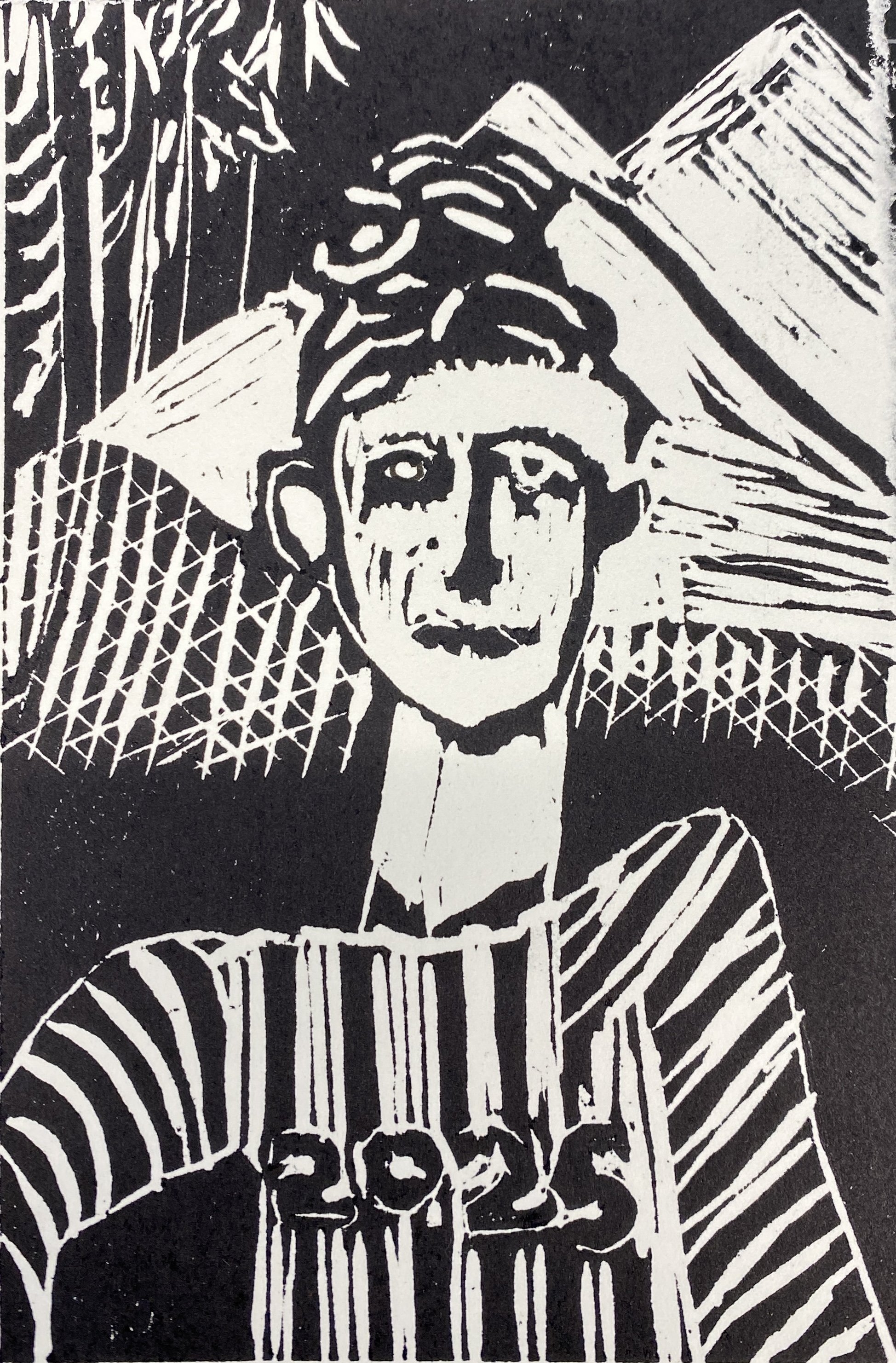 New Year 2025, 6x4, woodcut, 2025