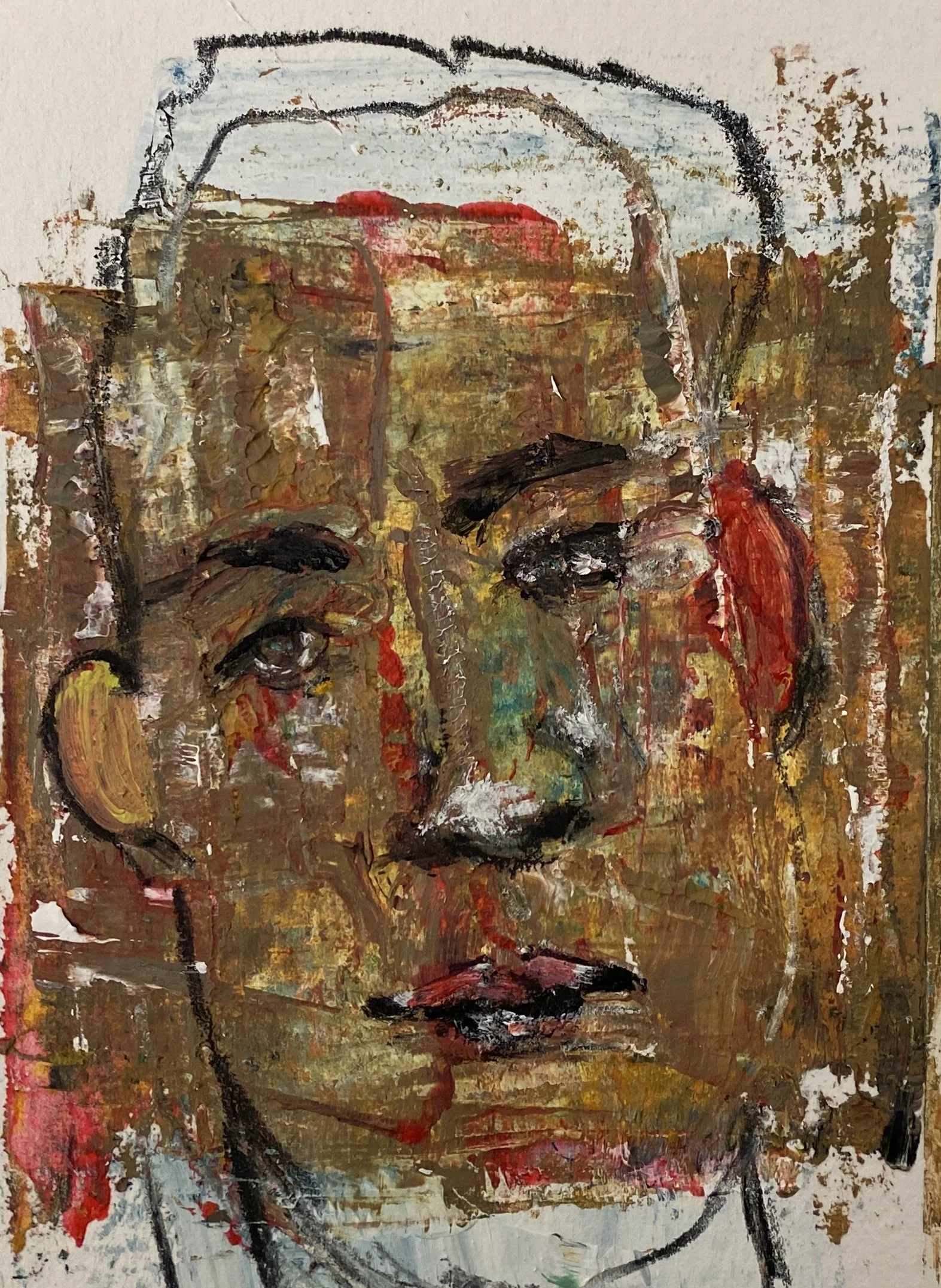 Face Study Savannah II, 5x6, acrylic and pencil, 2025