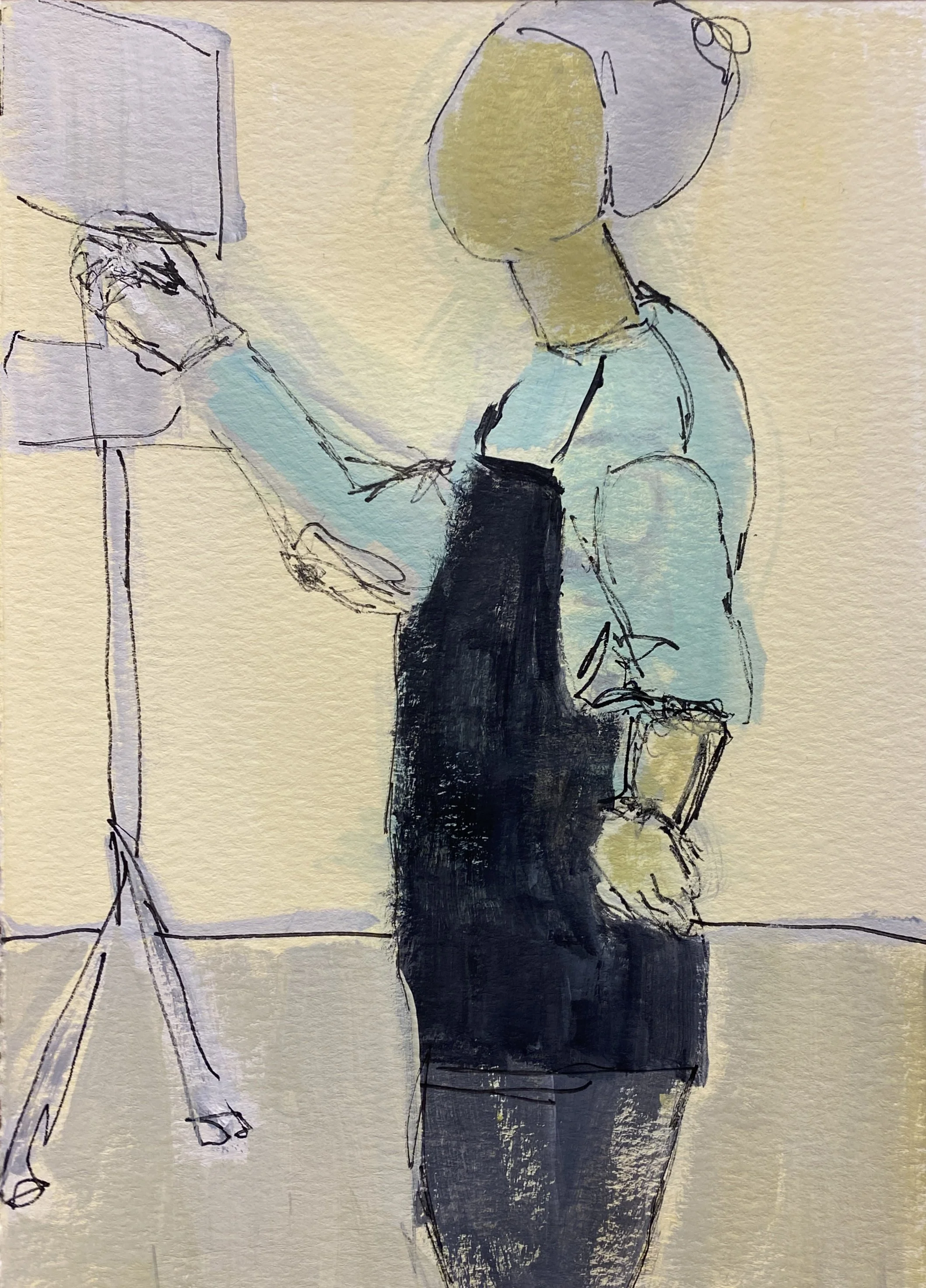 Sketching II, 8x10, acrylic and pen, 2025