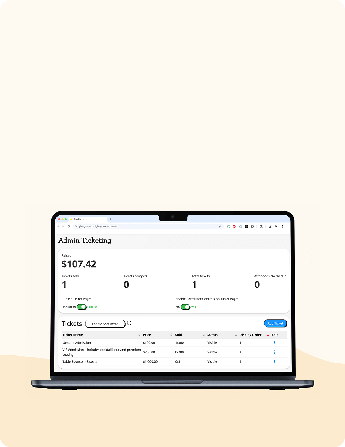 laptop mockup admin dashboard fundraising