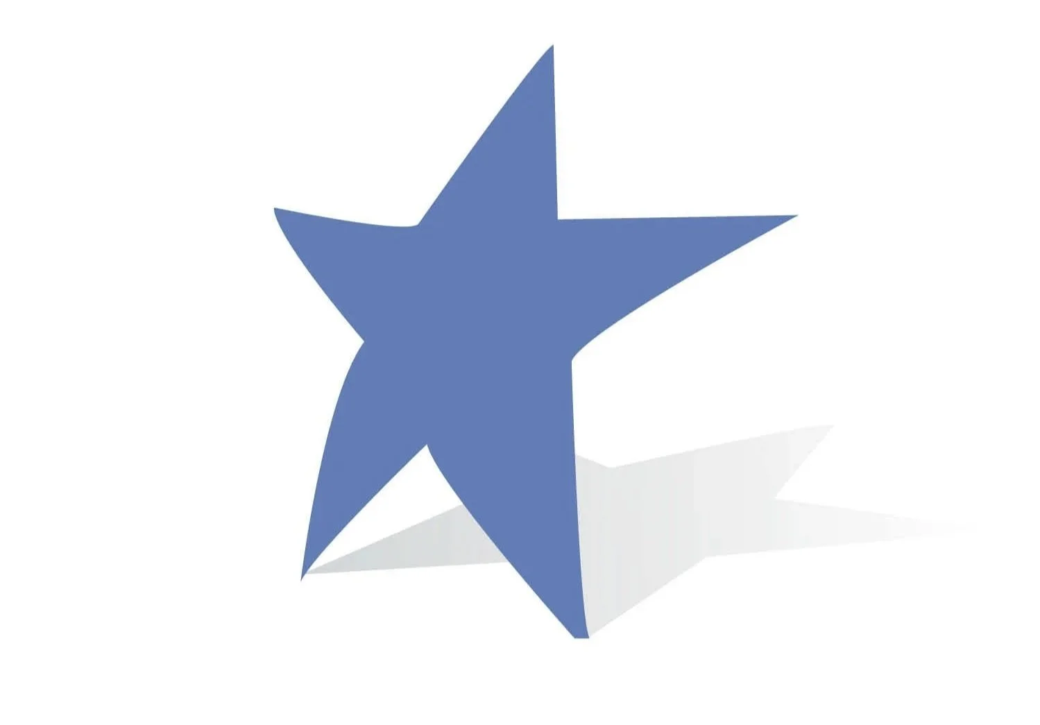 A five-pointed blue star with a white shadow reflection beneath it on a white background.