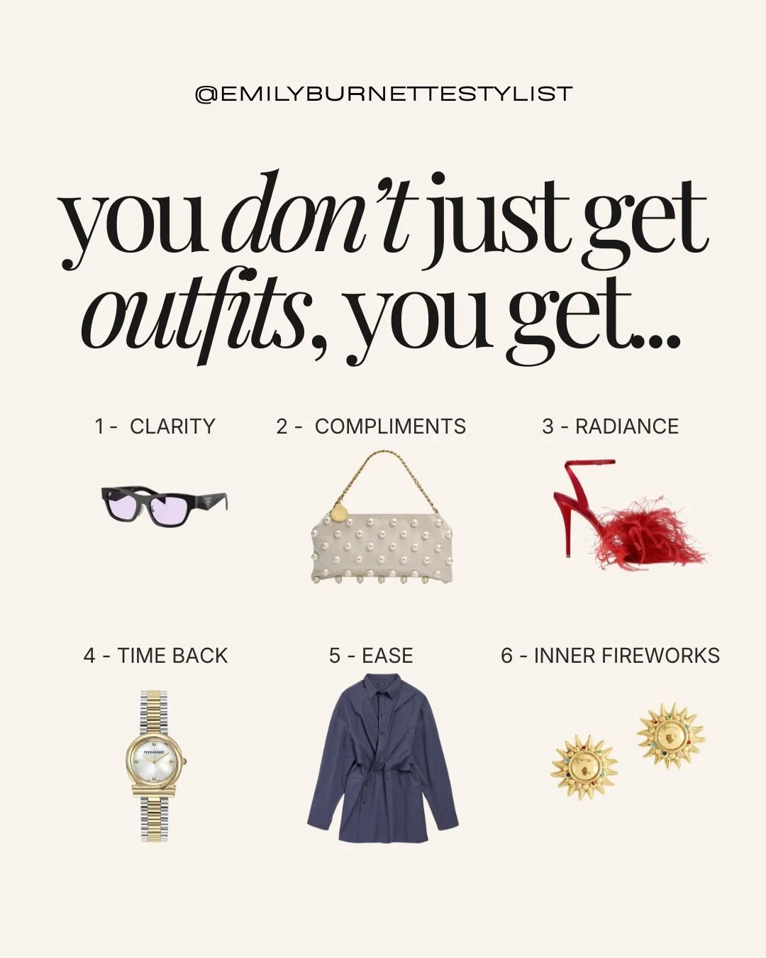 You don&rsquo;t just get outfits. You get a shift in how you see yourself.

1. Clarity: I help you stop drowning in the 'how' so you can finally see the 'why'.
2. Compliments: I don&rsquo;t just give you confidence; I show you the evidence of your ow