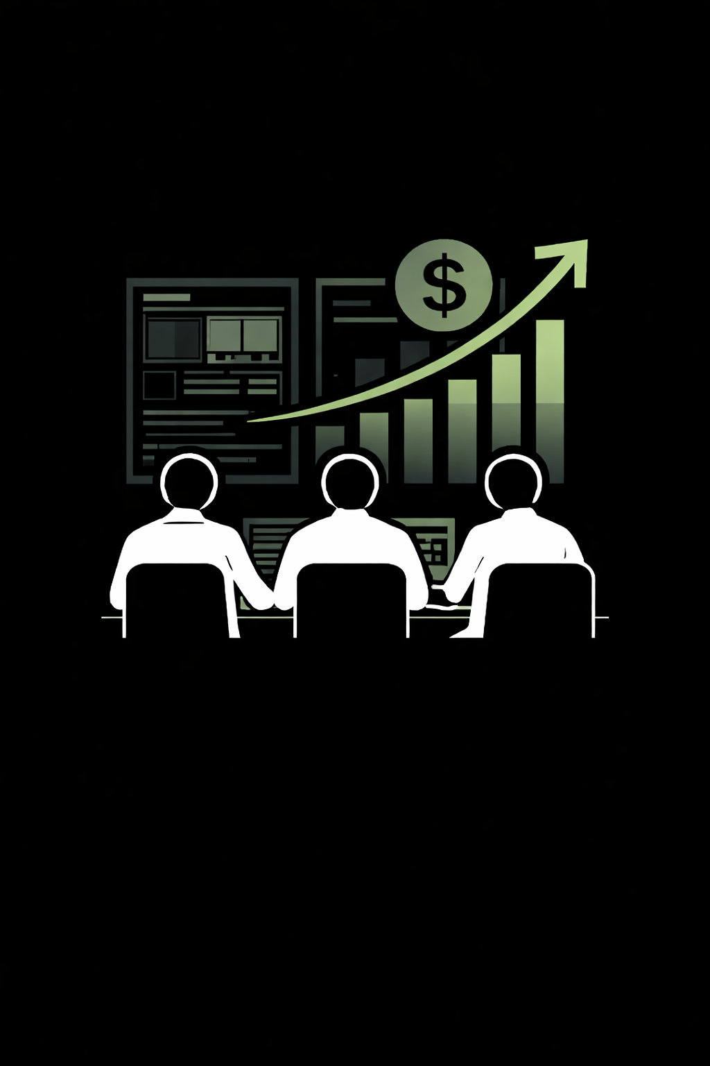 Marketing team reviewing performance analytics dashboard with revenue growth chart representing measurable business impact.