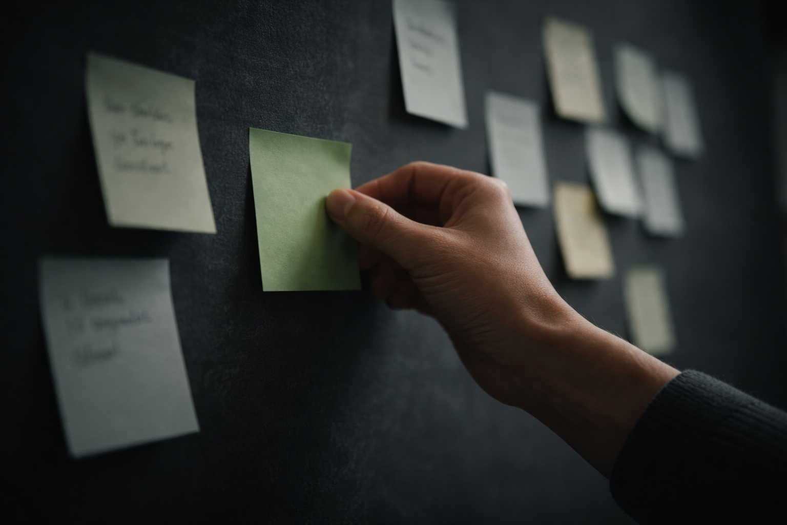 Strategic planning session using sticky notes to map growth initiatives and marketing priorities.