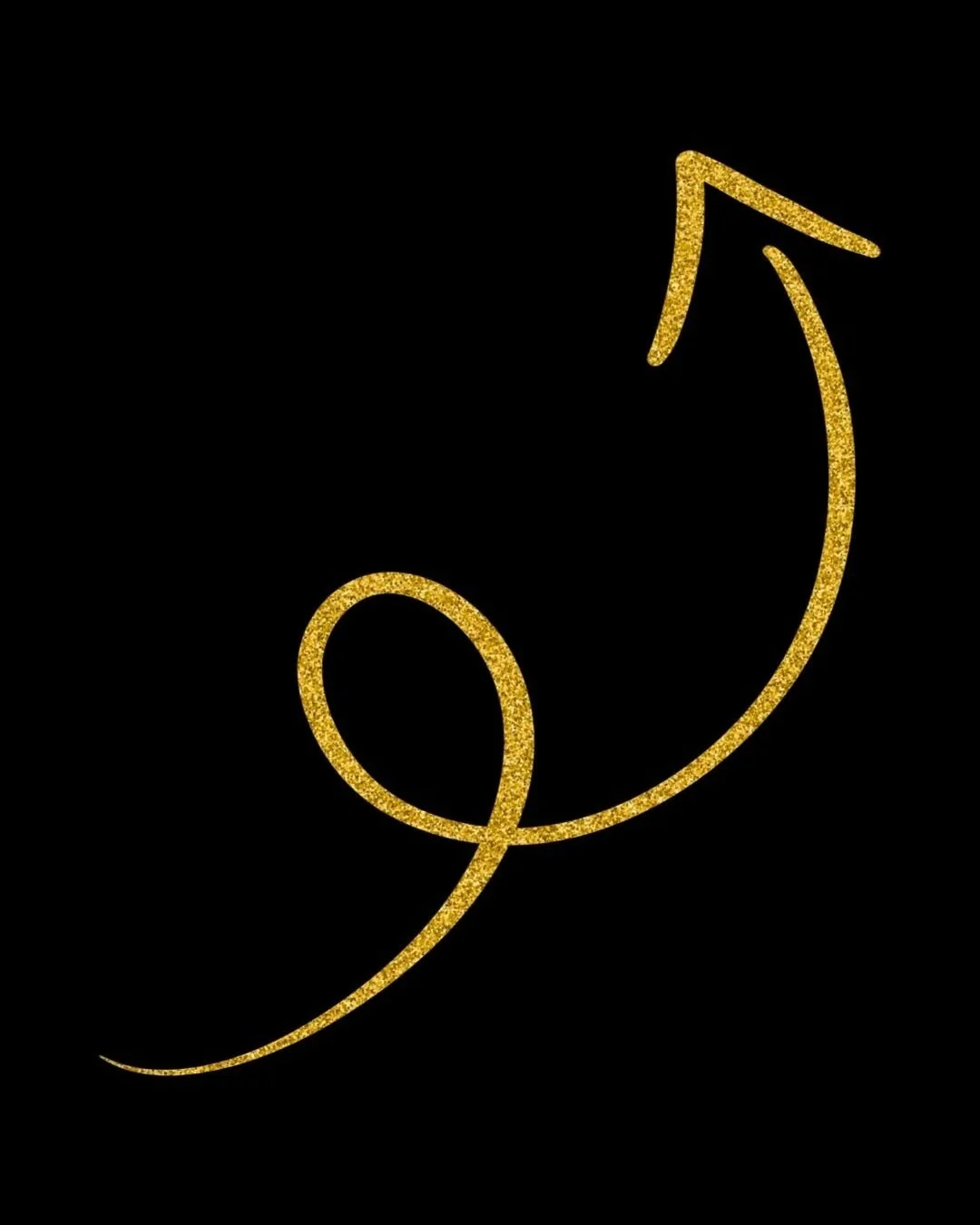 A gold glittery number nine with an upward arrow against a black background.
