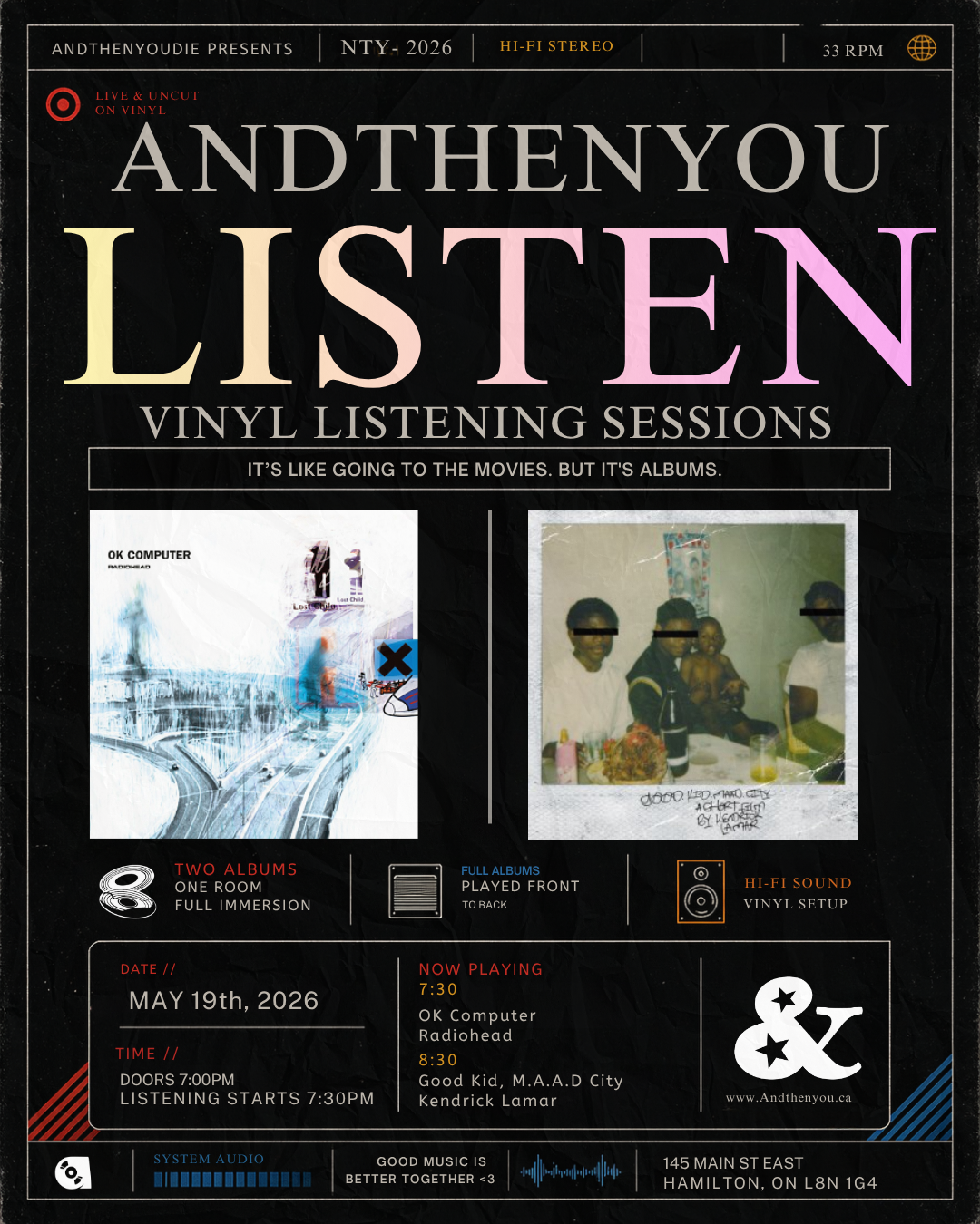 Andthenyou  Listen: Vinyl Listening Sessions : OK Computer + Good Kid M.A.A.D City