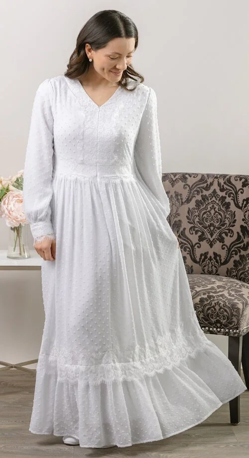 lace lds temple dress Edinburgh — Red Cliffs White Dresses