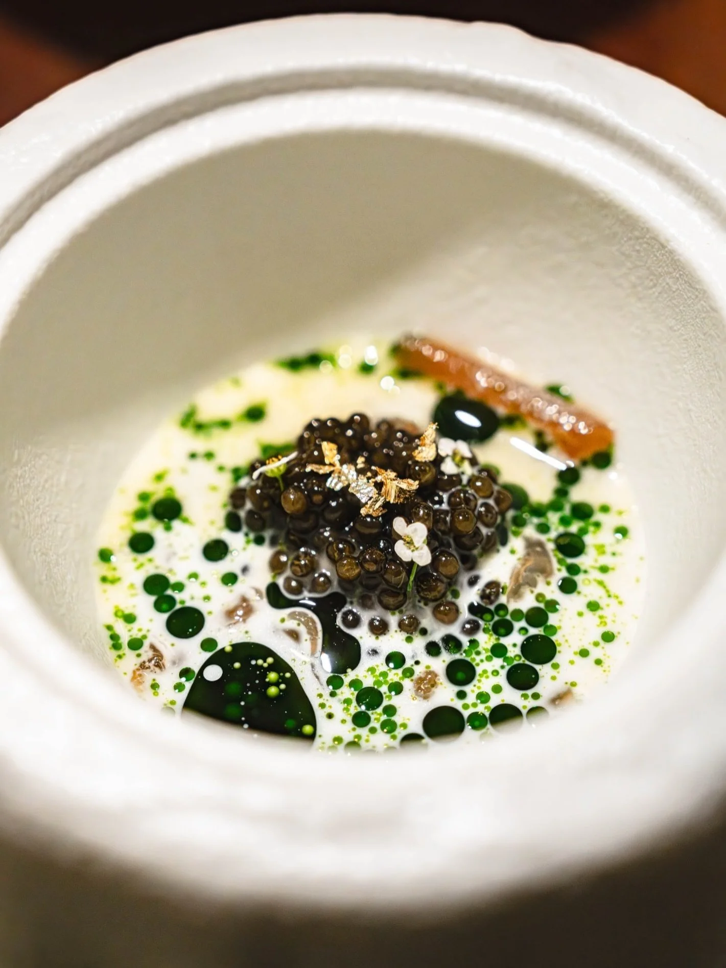 Wealth.

Oysters and caviar come together in a course inspired by wealth. In Cantonese, the word for oyster sounds like &ldquo;ho,&rdquo; echoing words associated with good fortune and prosperity. It is why oysters often appear in Lunar New Year dish