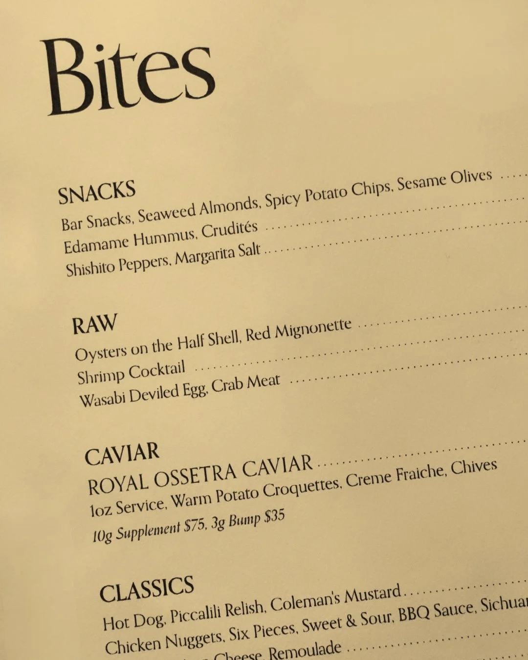 Drinks, snacks, caviar, dessert, repeat.