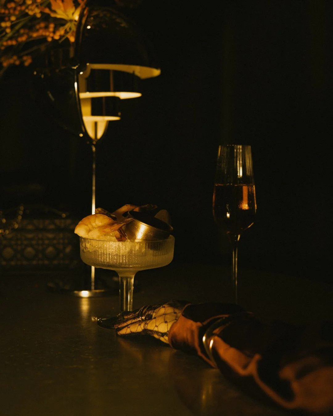 Gloves on, glasses stemmed.