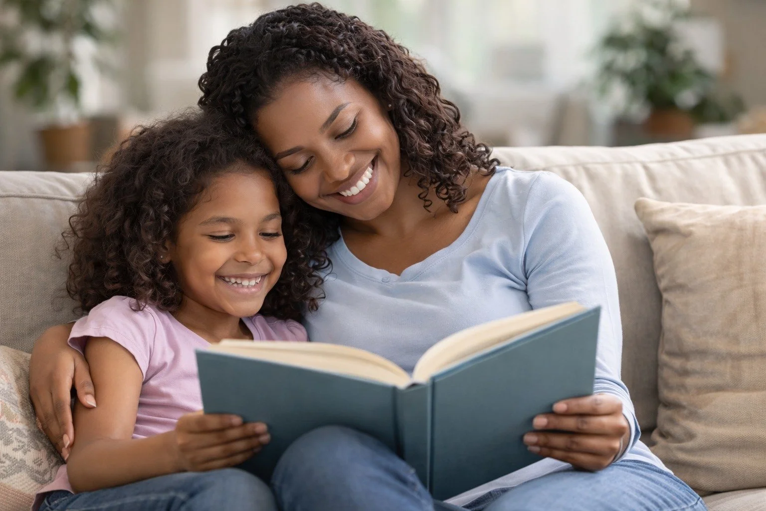 Image of mother reading to daughter