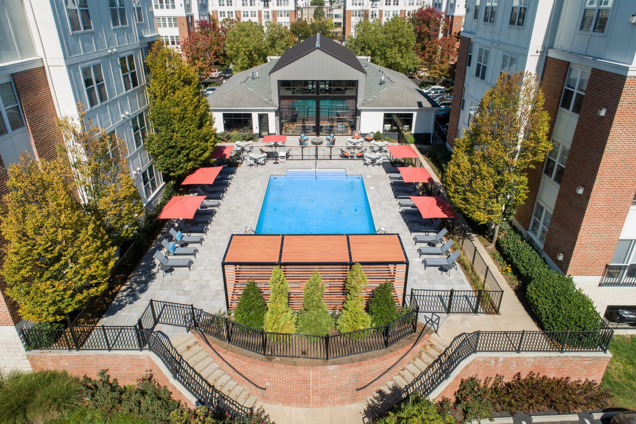 The outdoor amenities look even more impressive from a drone’s-eye-view.