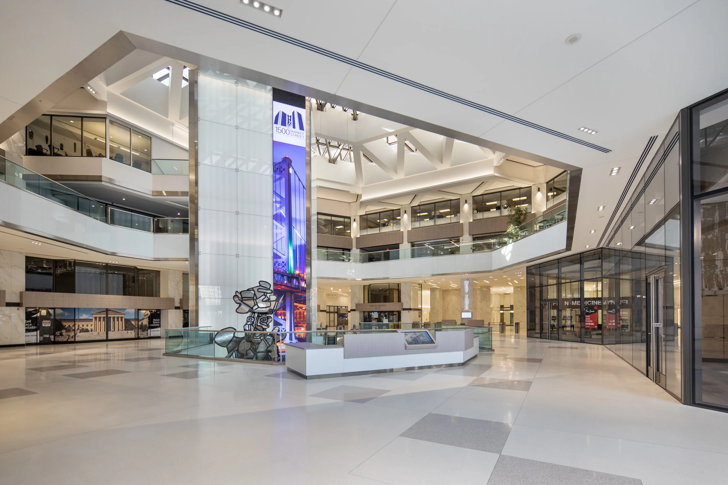 The refreshed lobby awaits returning office workers.