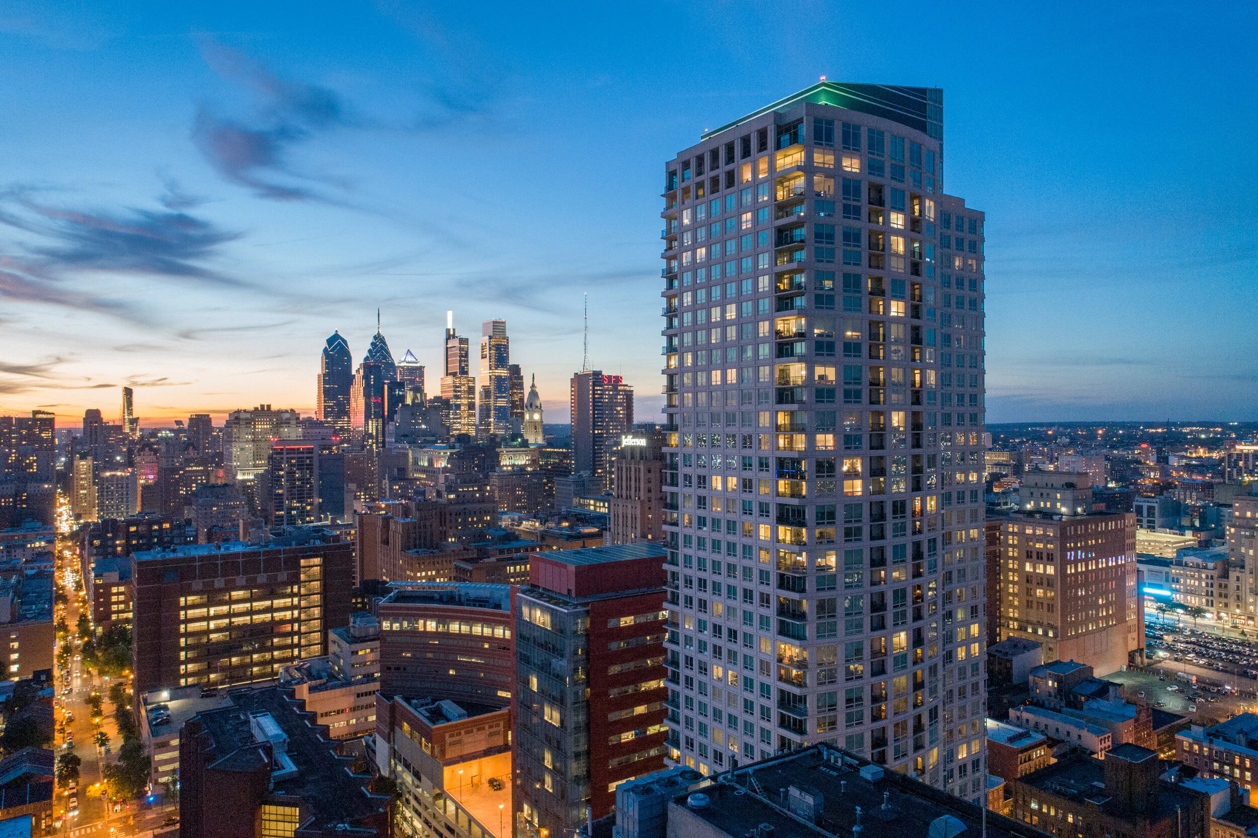 A drone flight at twilight captures the splendor of The St. James in Philadelphia. Watch the Video.