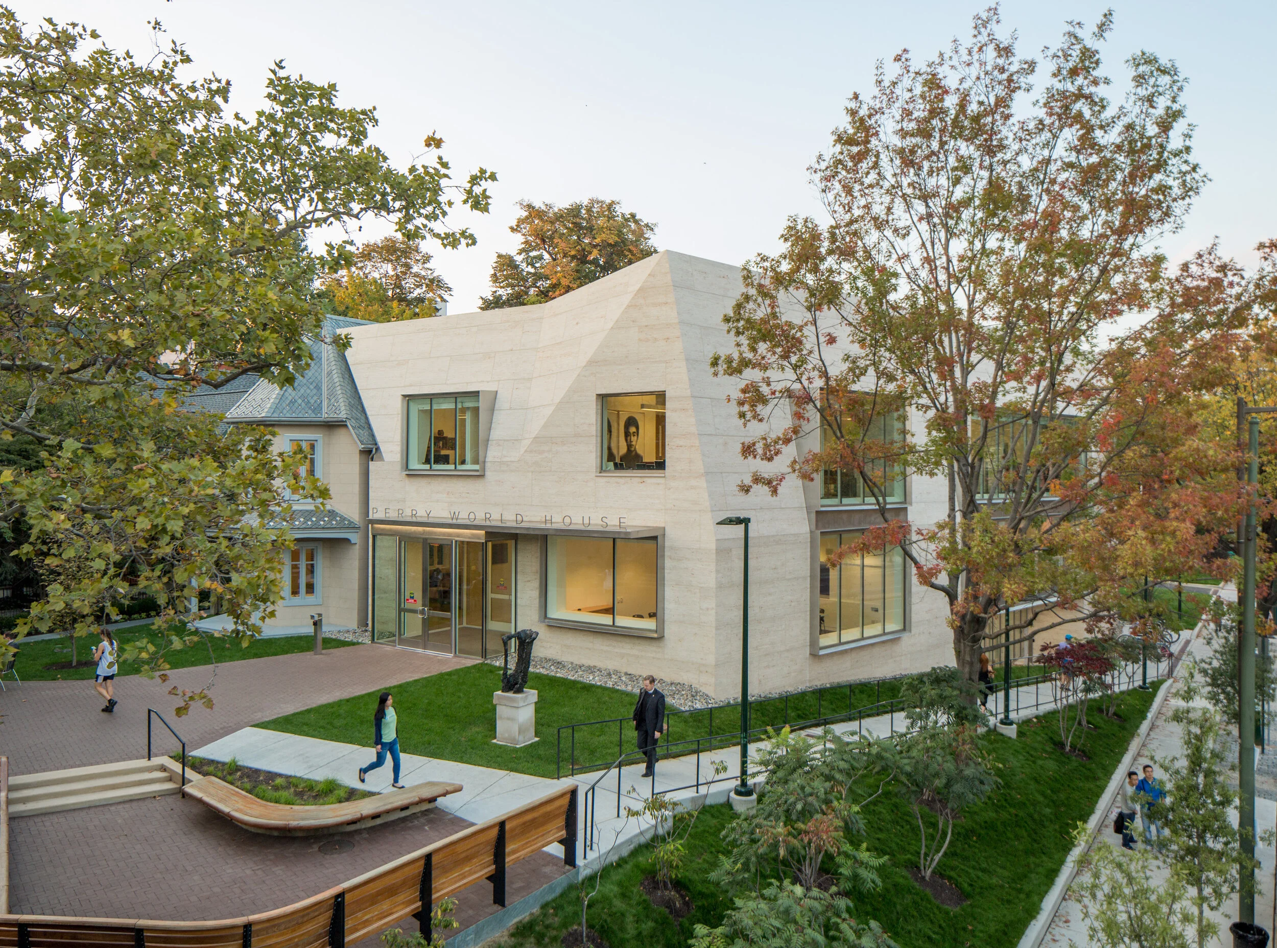 Penn’s Perry World House plays with basic geometric shapes mostly associated with houses, then adds a modern twist to these forms.