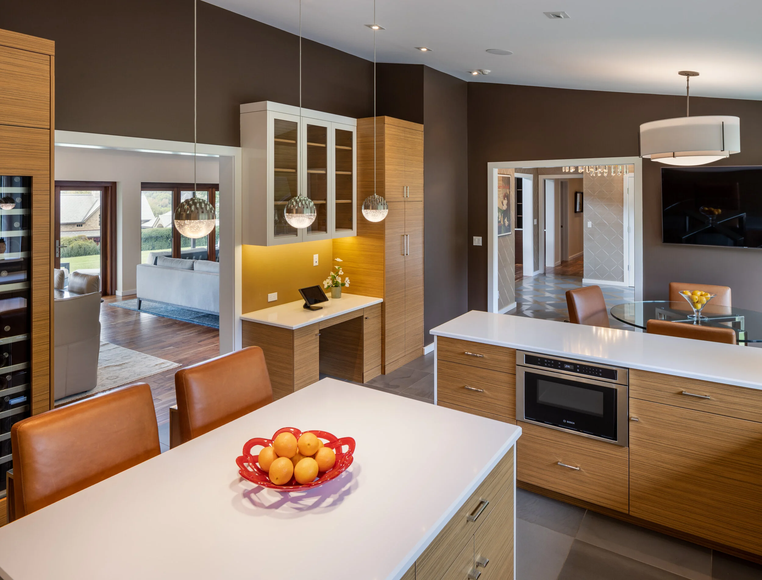 A kitchen design and textures that convey modern, stylish and classic.