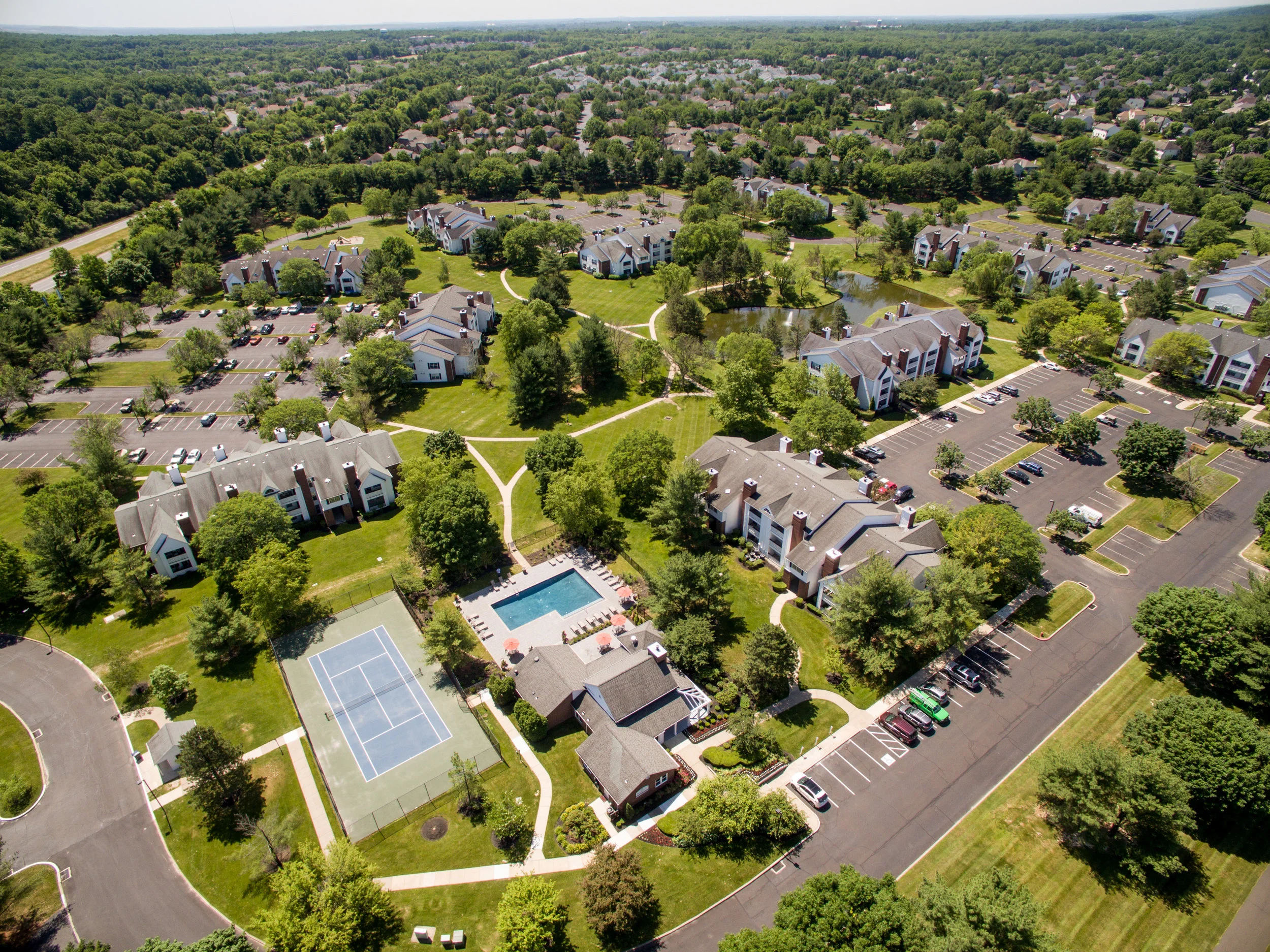 Looks like it could be shot from a helicopter, but it’s a drone’s-eye view of Polo Run, an apartment complex .