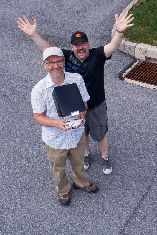 Me, piloting, and Fernando Gaglianese, waving, captured by the drone itself.