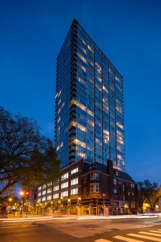 Older lower scale neighborhood surrounds the building.