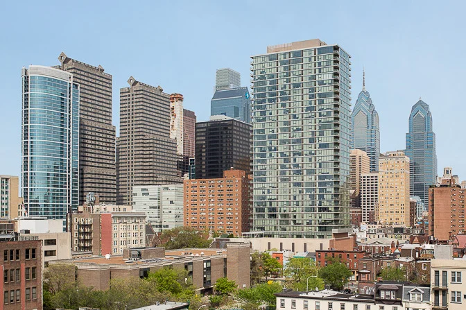 Seen from the roof top of a nearby building.