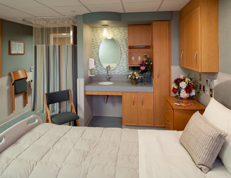 Calming colors and textures in the new facility at Morristown make hospital stays more comfortable.