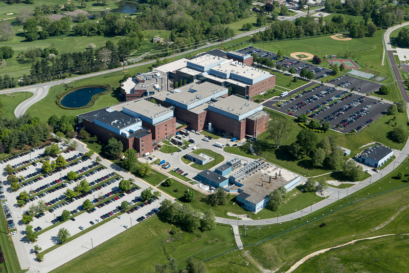 Aerial photography showcases the lush green campus of Glaxo Smith Kline in King of Prussia, PA.