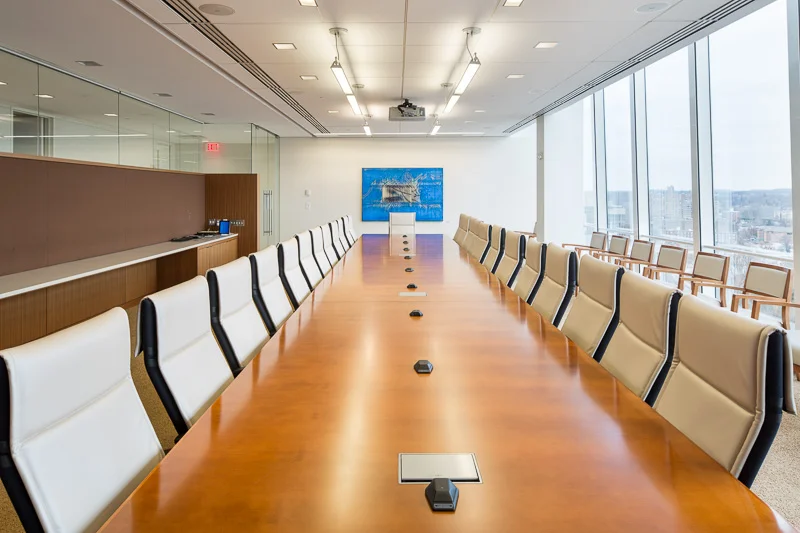 Upper floor law firm conference room.