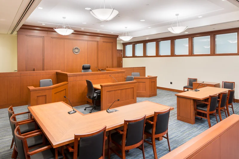 One of numerous court rooms.