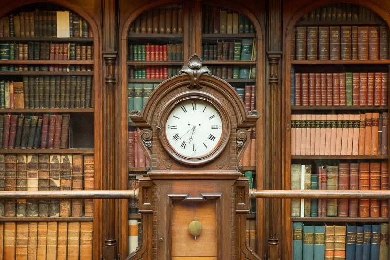 The shelves are filled with rare volumes.