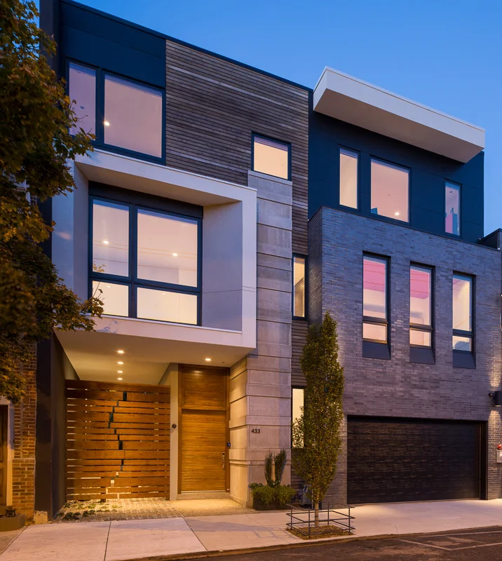This town house’s façade uses striking geometric shapes.