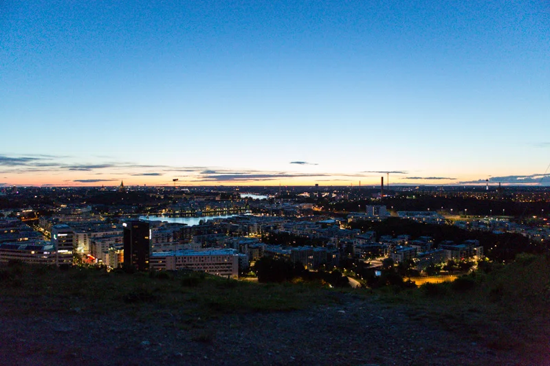At midnight view of Stockholm from the south.