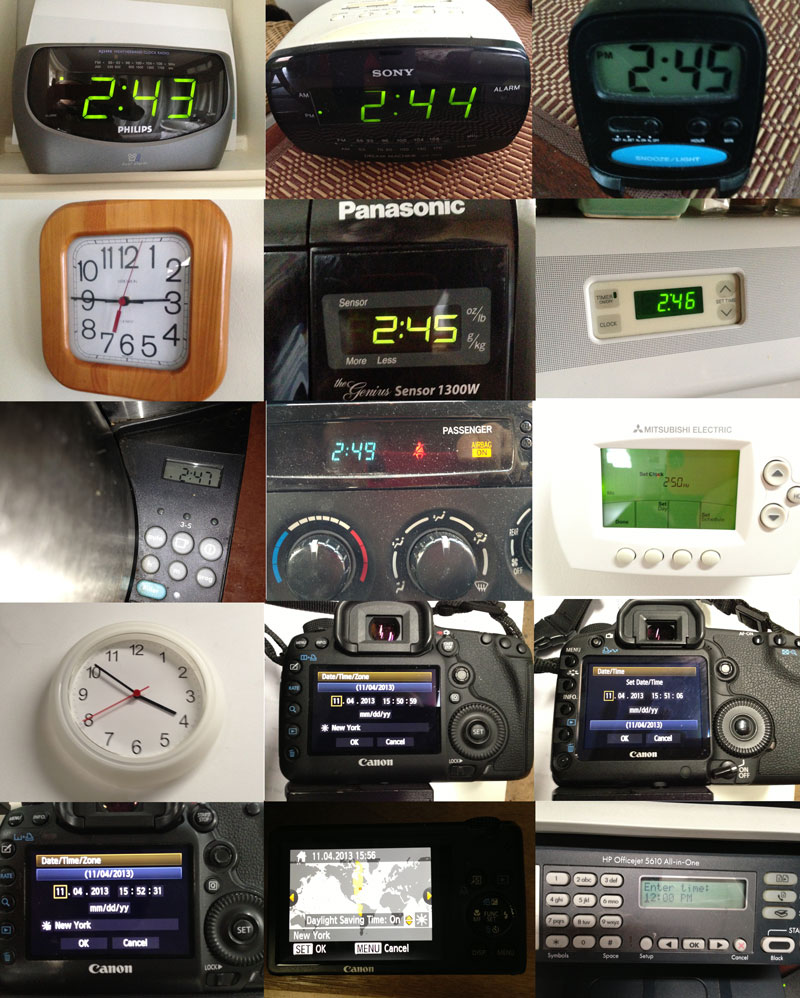 The 15 clocks I changed for Daylight Savings Time.